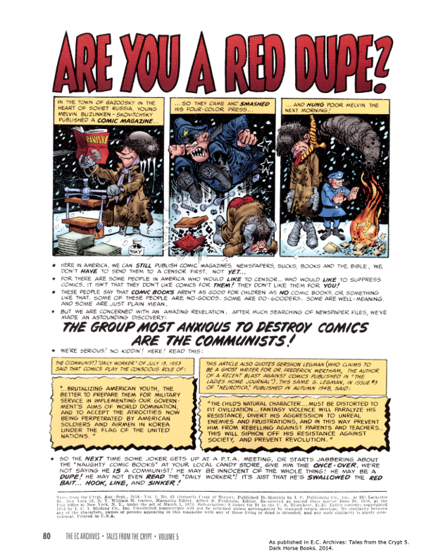 Full page ad explaining only communists are out to destroy comics...and dupes...