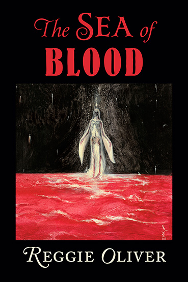 Cover of book depicting skeletal woman in white walking across a sea of blood